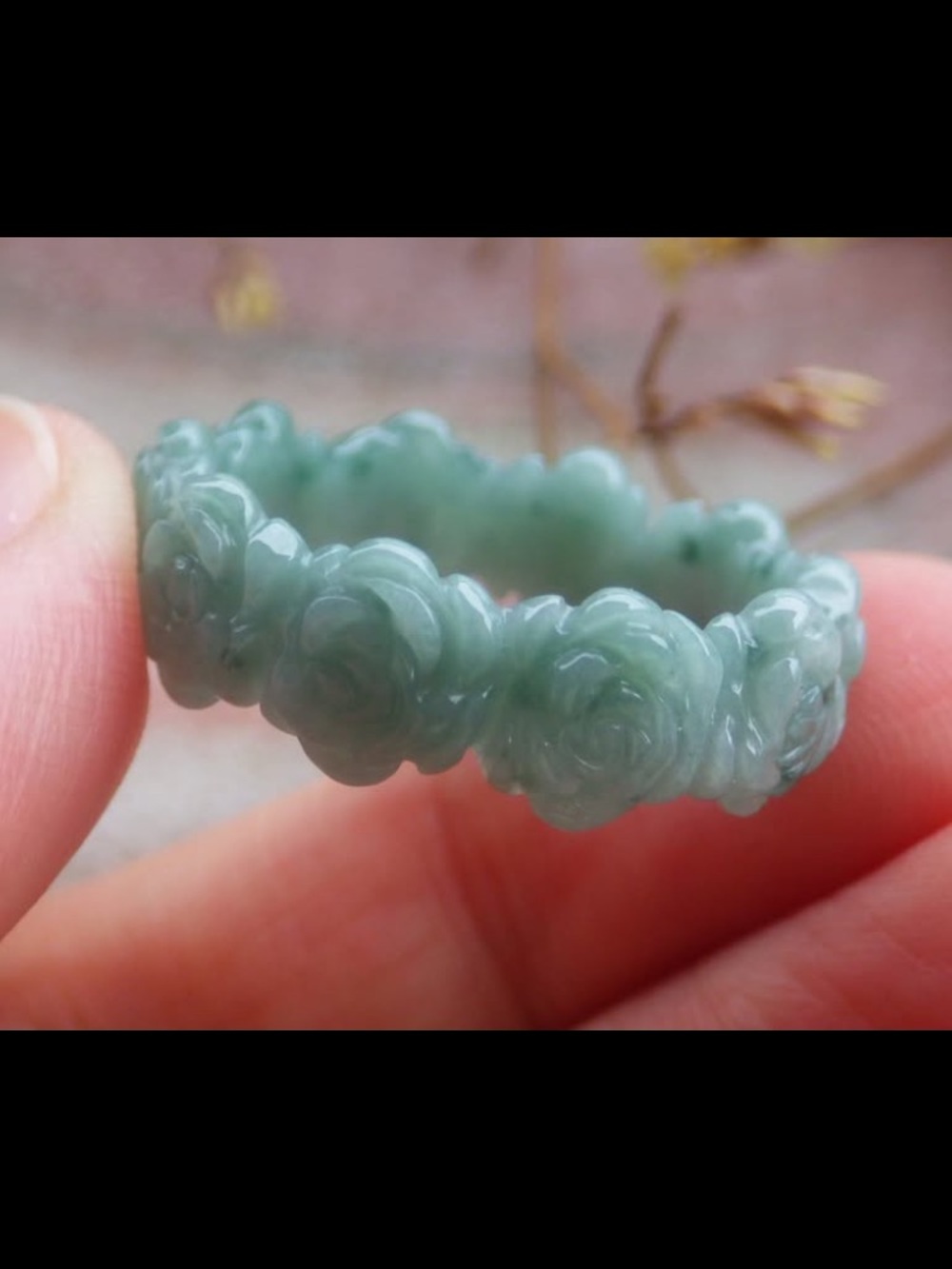 Certificate Jadeite white Green Jade good fortune Rose Flower link ring